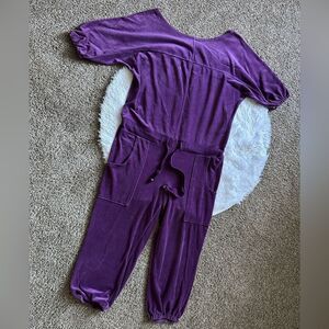 Plush & Lush Pants Jumpsuit Velour One Piece Drawstring Waist Womens Size Medium